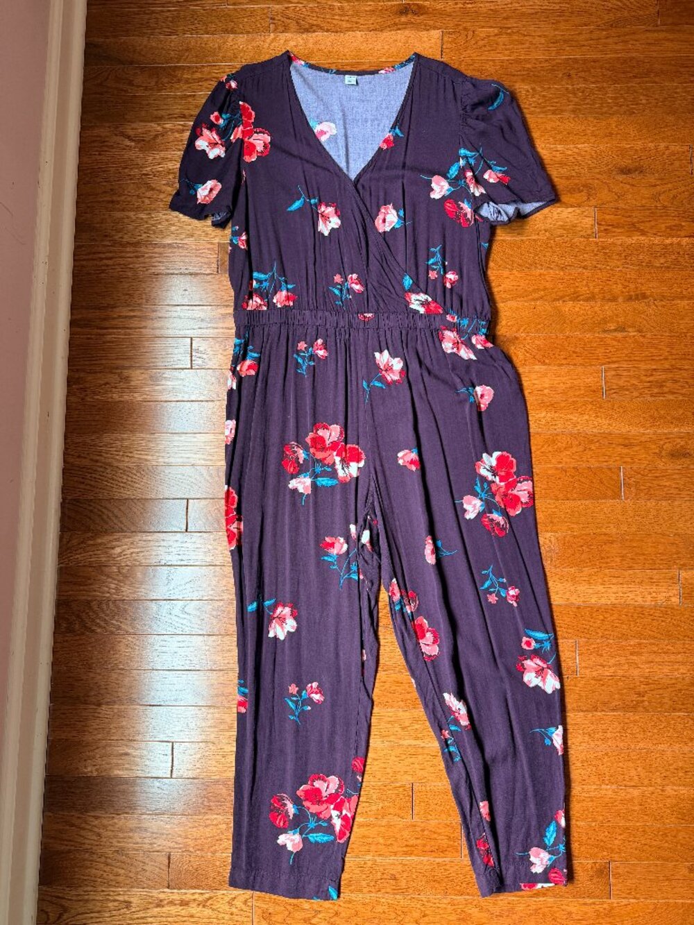 Old Navy Purple Floral Jumpsuit with Red & Teal Flowers